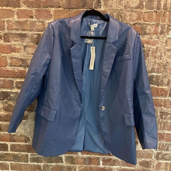 SHE + SKY Vegan Leather Blazer in Blue Grey Women’s Size Medium  Brand New! - Picture 1 of 16